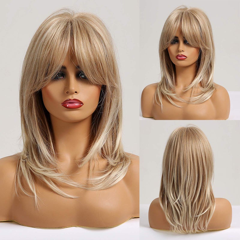 باروكات HAIRCUBE بلون أشقر فاتح للنساء بطول الكتف باروكات طبيعية ومجعدة للاستخدام اليومي تشعر وكأنها شعر حقيقي