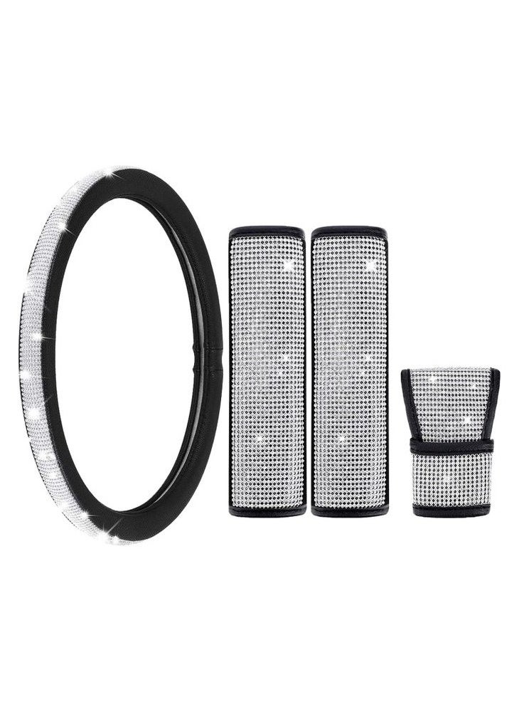 Generic 4Pcs Car Accessories Set for Women, Steering Wheel Cover, Seat Belt Covers, Crystal Gear shift handle Cover.  - Image 1