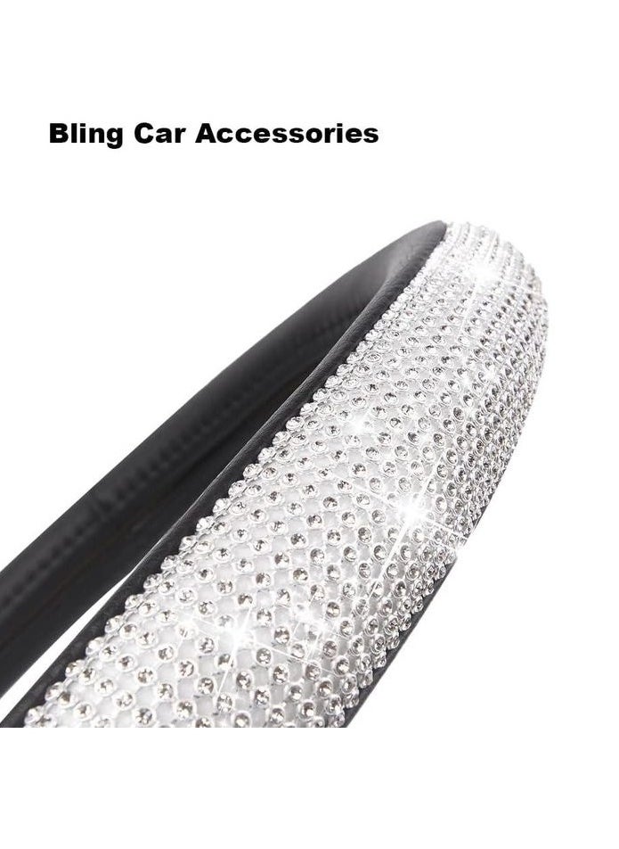 Generic 4Pcs Car Accessories Set for Women, Steering Wheel Cover, Seat Belt Covers, Crystal Gear shift handle Cover.  - Image 2