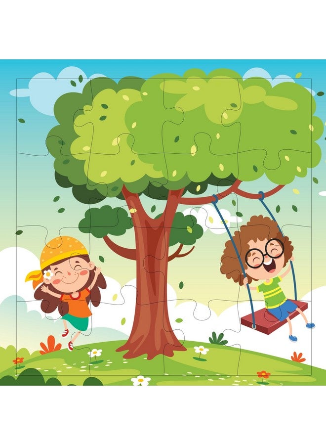 فيدلايز أحجيات الصور المقطوعة الخشبية من فيدليز، 16 قطعة، للأطفال من سن 3 سنوات فما فوق، أحجيات خشبية مزدوجة الطبقات مع طباعة أمامية وخلفية زاهية (عبوة من 4 قطع للأطفال) - Image 3