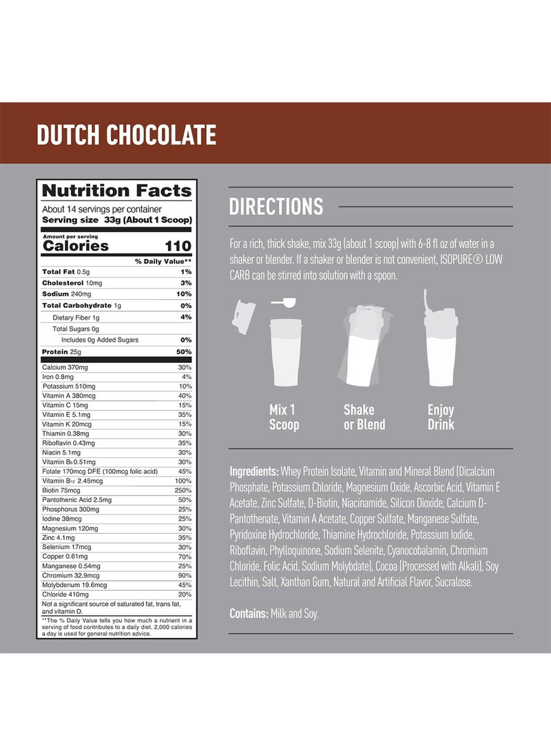 Isopure Low Carb Whey Protein Isolate Powder With Vitamin C And Zinc 25G Protein And Keto Friendly Dutch Chocolate 1 Lb 15 Servings 454 G  - Image 3