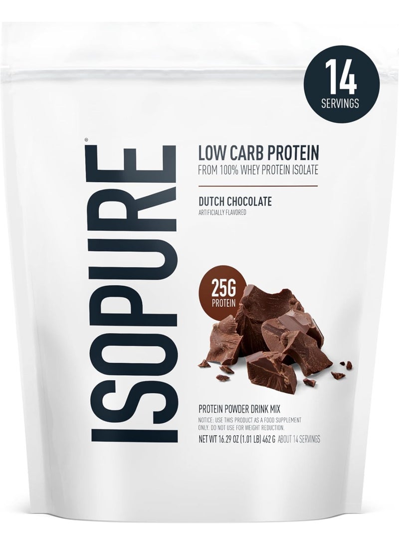 Isopure مسحوق بروتين مصل اللبن منخفض الكربوهيدرات مع فيتامين C وزنك 25 جرام بروتين وصديق للكيتو شوكولاتة هولندية 1 رطل 15 حصة 454 جرام - Image 1