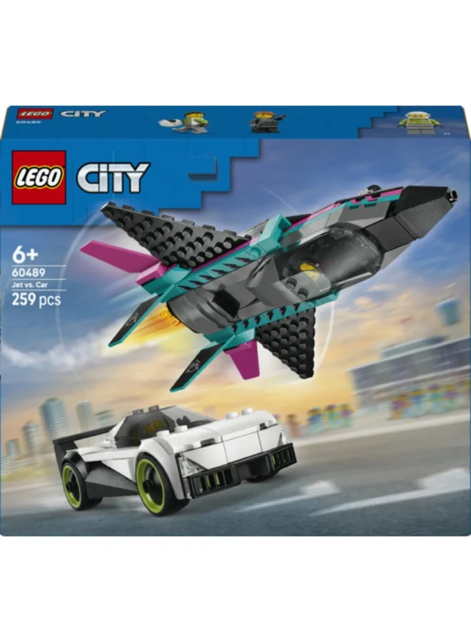 ليغو ليغو سيتي الطائرة النفاثة مقابل السيارة، مجموعة بناء للأطفال بعمر ٦ سنوات وأكثر (٢٥٩ قطعة) 60489