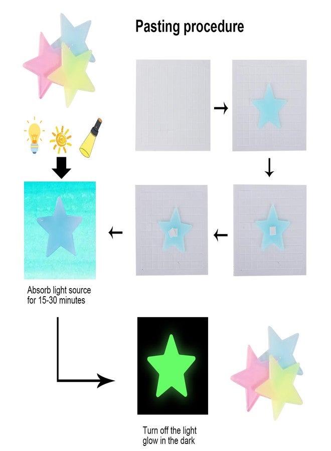 Aivwis Glow in The Dark Stars for Ceiling, 200‑Piece 3D Luminous Star and Moon Wall Stickers for Kids Bedroom & Nursery Décor, Multi‑Color Glowing Room Decorations, Easy Peel & Stick (Multicolor) - Image 3