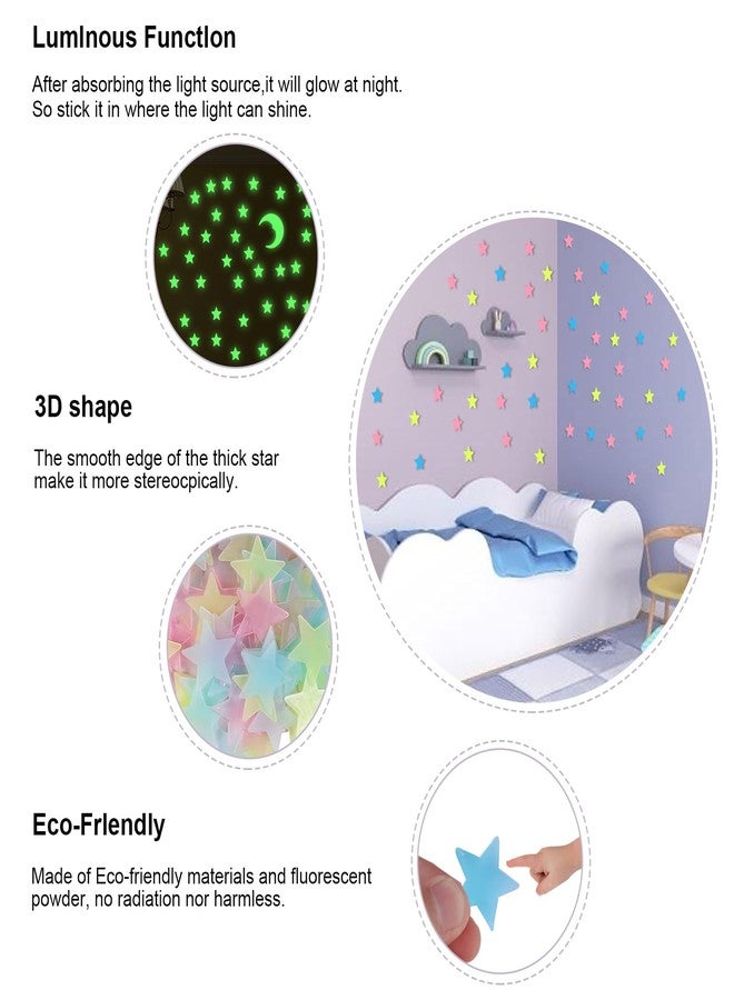 Aivwis Glow in The Dark Stars for Ceiling, 200‑Piece 3D Luminous Star and Moon Wall Stickers for Kids Bedroom & Nursery Décor, Multi‑Color Glowing Room Decorations, Easy Peel & Stick (Multicolor) - Image 5