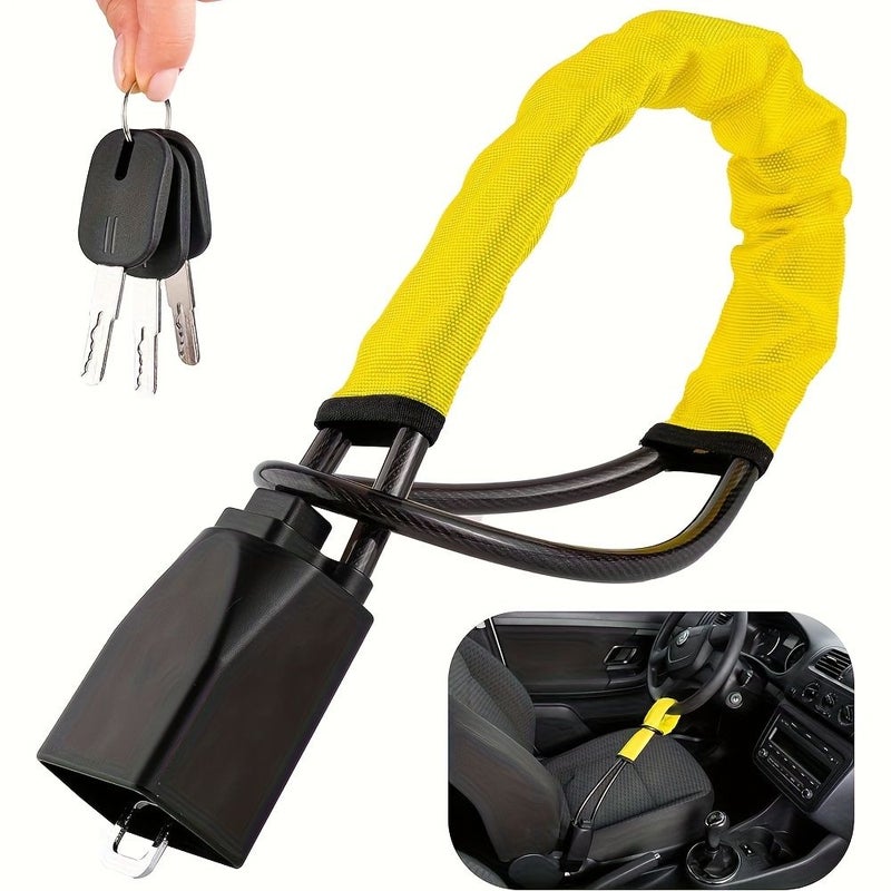 Yellow Alloy Steel Steering Wheel Lock Snap On Anti Theft Car Crook Lock - Image 1