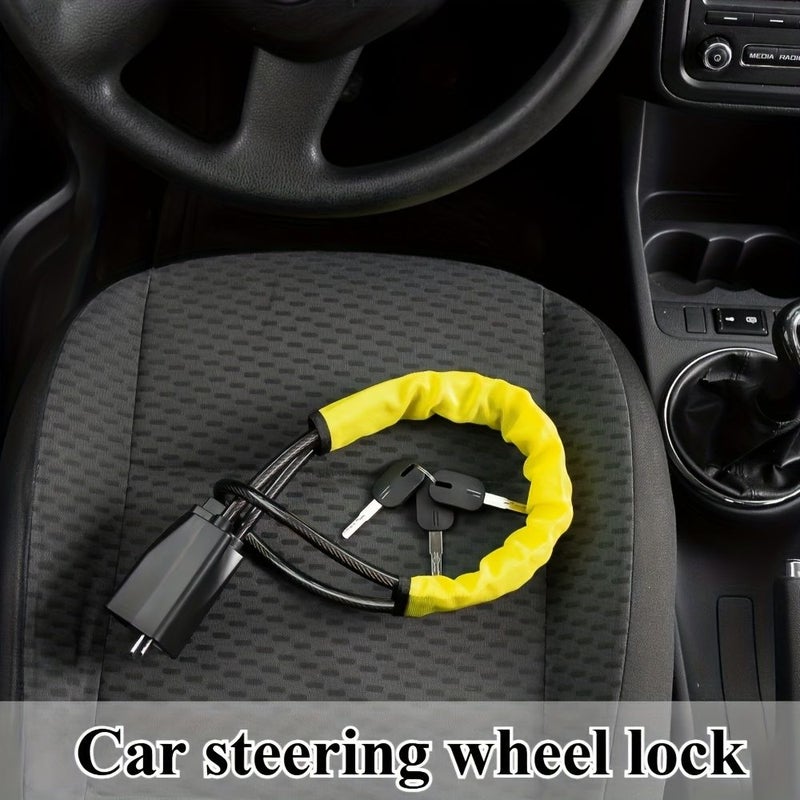 Yellow Alloy Steel Steering Wheel Lock Snap On Anti Theft Car Crook Lock - Image 3