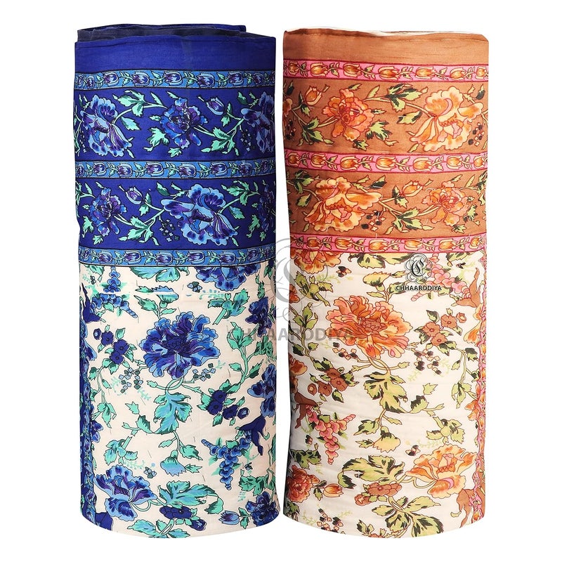 LILFLY 400 TC Pure Cotton Jaipuri Light Weight Traditional Rajasthani Print Single Bed QuiltRazaiRajai Single Bed Set of 2 Combo Set - Image 1