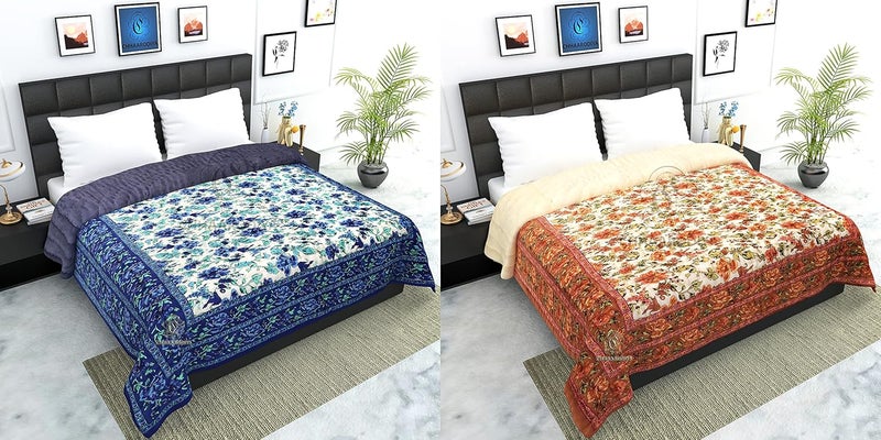 LILFLY 400 TC Pure Cotton Jaipuri Light Weight Traditional Rajasthani Print Single Bed QuiltRazaiRajai Single Bed Set of 2 Combo Set - Image 4