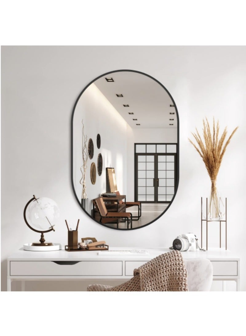 اكسيسن مرآة حمام، 56*76 سم مرايا بيضاوية مثبتة على الحائط، مرآة مكياج للحمام، مدخل القاعة، غرفة المعيشة، غرفة النوم، غرفة النوم، ديكور الحائط، أفقي أو عمودي （إطار أسود） - Image 1