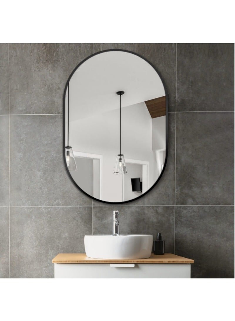 اكسيسن مرآة حمام، 56*76 سم مرايا بيضاوية مثبتة على الحائط، مرآة مكياج للحمام، مدخل القاعة، غرفة المعيشة، غرفة النوم، غرفة النوم، ديكور الحائط، أفقي أو عمودي （إطار أسود） - Image 4