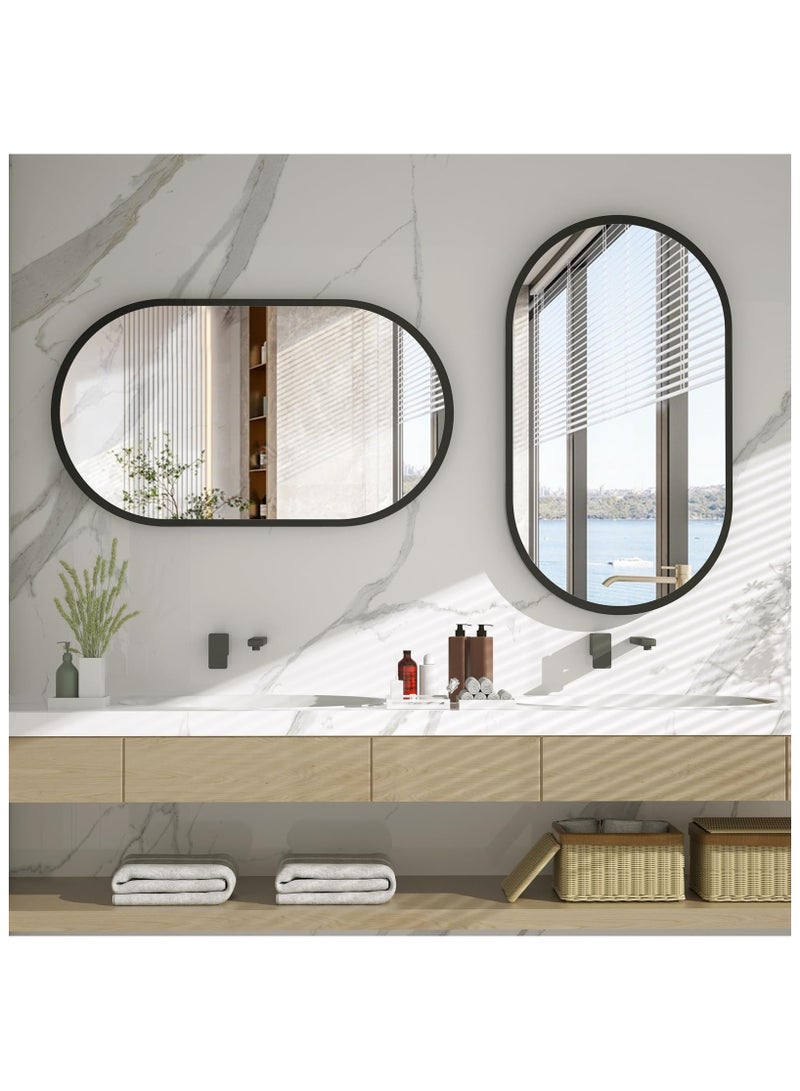 اكسيسن مرآة حمام، 56*76 سم مرايا بيضاوية مثبتة على الحائط، مرآة مكياج للحمام، مدخل القاعة، غرفة المعيشة، غرفة النوم، غرفة النوم، ديكور الحائط، أفقي أو عمودي （إطار أسود） - Image 5