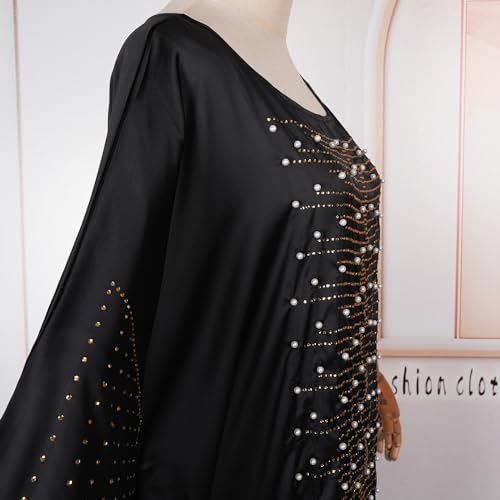 HD African Dress for Women Beading Rhinestone Kaftan Maxi Dress Black One Size Fit All - Image 3