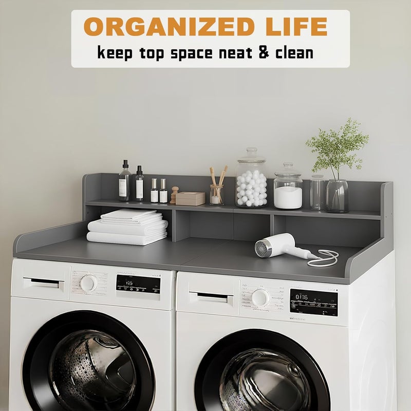 HMAZAE Washer Dryer Countertop with Shelf, 2-Tier Laundry Countertop Over Washer and Dryer, 54" x 27.55" Wooden Table for Folding Clothes for Laundry Room Organization and Storage (Gray) - Image 3