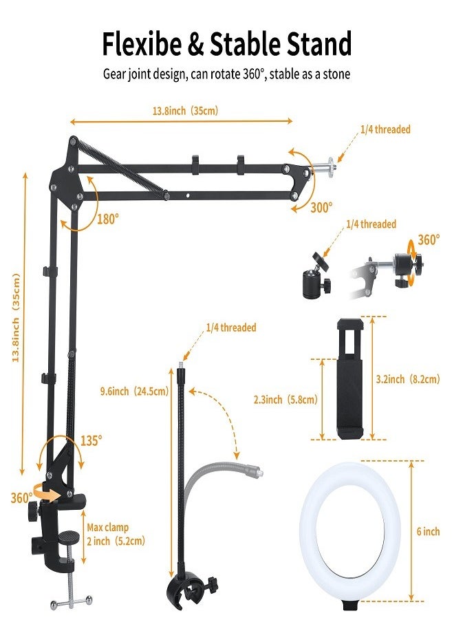 Sunbmebge - Overhead Phone Holder With Ring Light,Overhead Tripod Phone Holder For Video Recording,Flexible Articulating Arm,Overhead Phone Holder,Overhead Camera Stand - Image 1