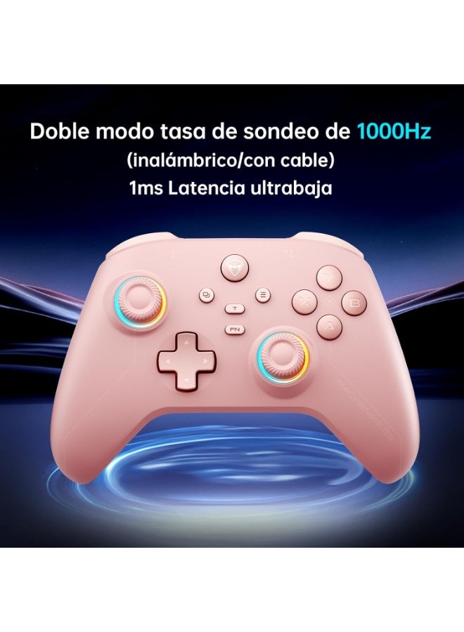 Machenike G3 V2 Controller, 2 Adjustable Hall Joysticks, 2 Programmable Buttons, RGB Colored Lights, Bluetooth Connectivity, for PC/Switch/iOS/Android, 1000 mAh Battery (Pink, PE-Upgrade) - Image 5