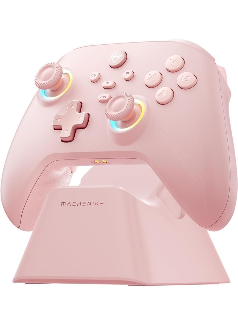 Machenike G3 V2 Controller, 2 Adjustable Hall Joysticks, 2 Programmable Buttons, RGB Colored Lights, Bluetooth Connectivity, for PC/Switch/iOS/Android, 1000 mAh Battery (Pink, PE-Upgrade) - Image 1