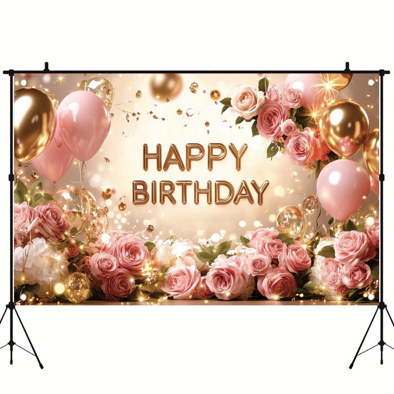 Saoplasa Birthday Backdrop Happy Birthday Backdrop for Women 71 x 43 Inch Polyester Birthday Party Wall Backdrop Photo Booth Background Banner for Woman Decorations - Image 3