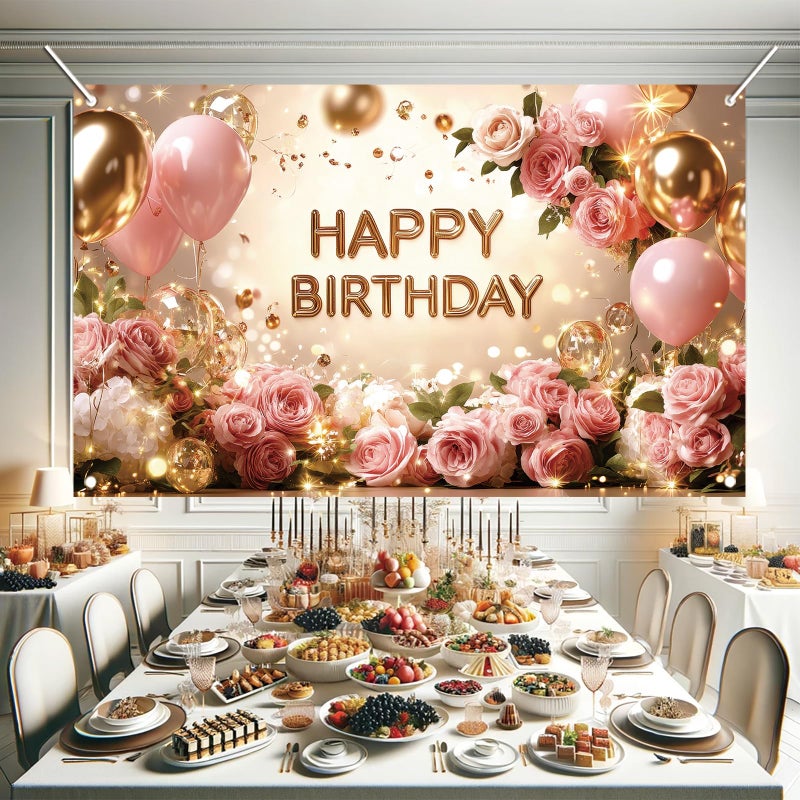 Saoplasa Birthday Backdrop Happy Birthday Backdrop for Women 71 x 43 Inch Polyester Birthday Party Wall Backdrop Photo Booth Background Banner for Woman Decorations - Image 4