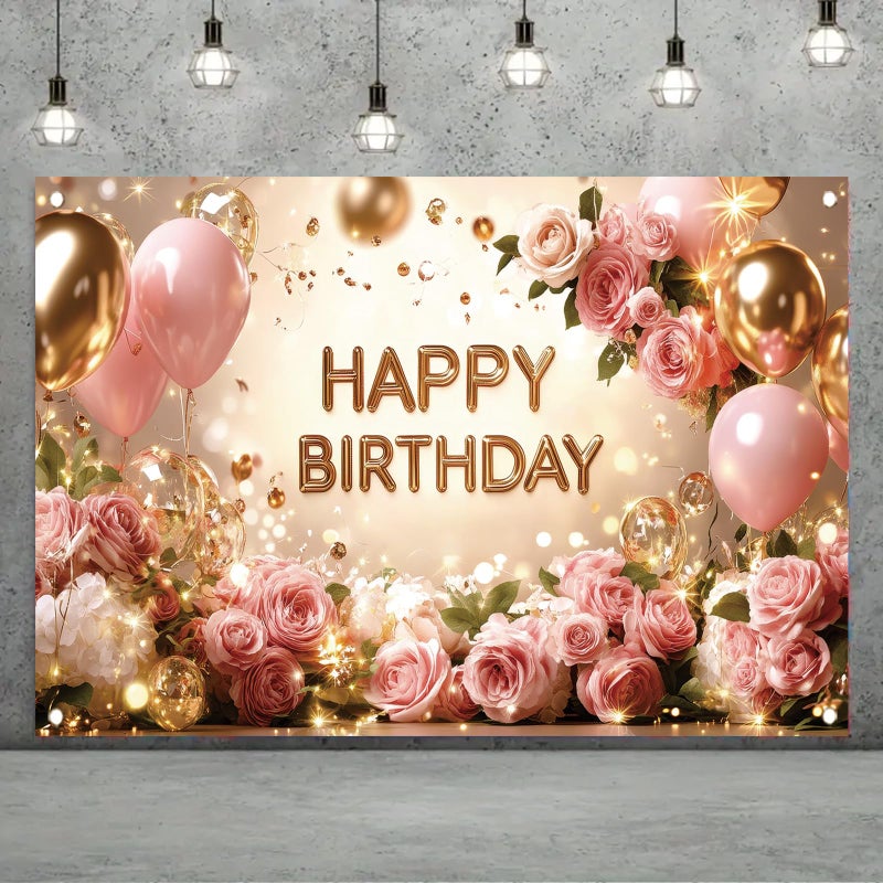 Saoplasa Birthday Backdrop Happy Birthday Backdrop for Women 71 x 43 Inch Polyester Birthday Party Wall Backdrop Photo Booth Background Banner for Woman Decorations - Image 5