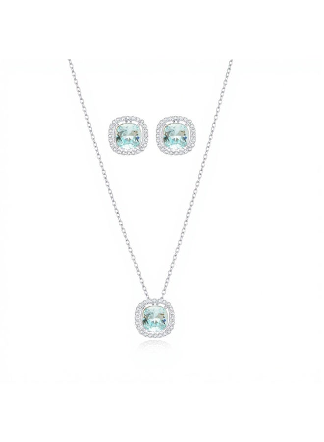 MTZ Women’s Silver-Tone Necklace and Earrings Set with Light Blue Stone, Elegant Sparkling Jewelry Set for Gift, Party and Wedding - Image 1