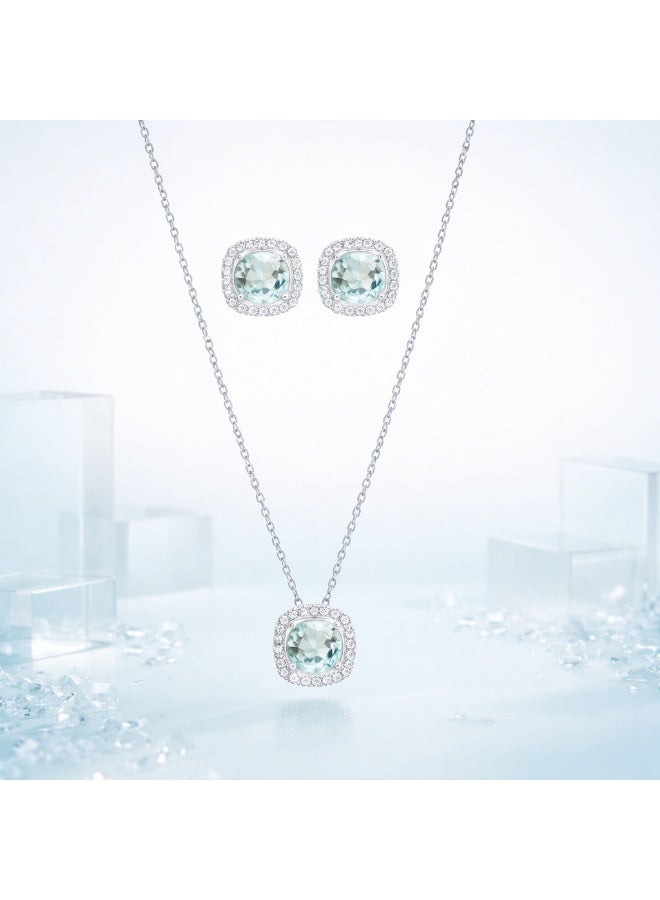 MTZ Women’s Silver-Tone Necklace and Earrings Set with Light Blue Stone, Elegant Sparkling Jewelry Set for Gift, Party and Wedding - Image 3