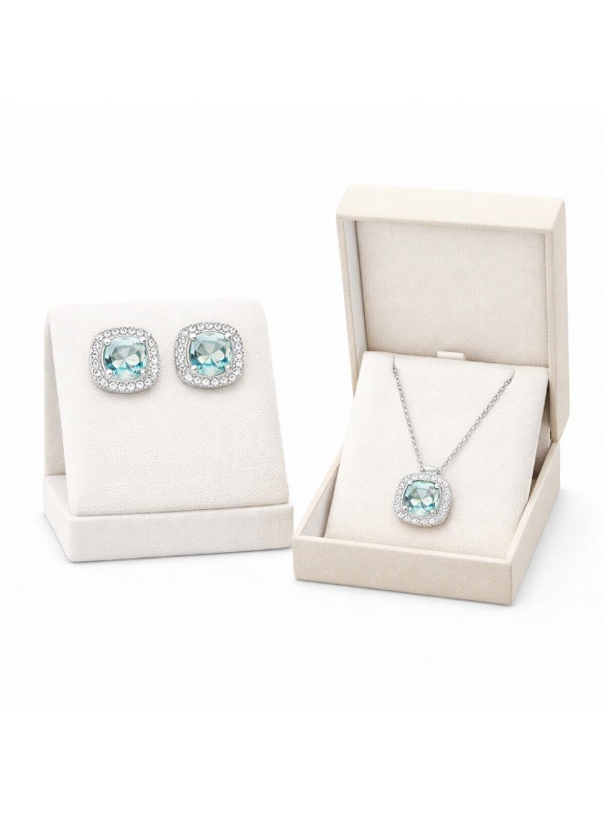 MTZ Women’s Silver-Tone Necklace and Earrings Set with Light Blue Stone, Elegant Sparkling Jewelry Set for Gift, Party and Wedding - Image 4