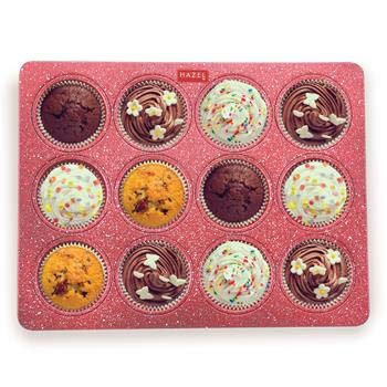 HAZEL Aluminium Cupcake Muffin Mould Microwave Safe 12 Cups Granite Finish Non Stick Muffin Pan Chocolate Baking Tray for House and Bakery, Red - Image 2
