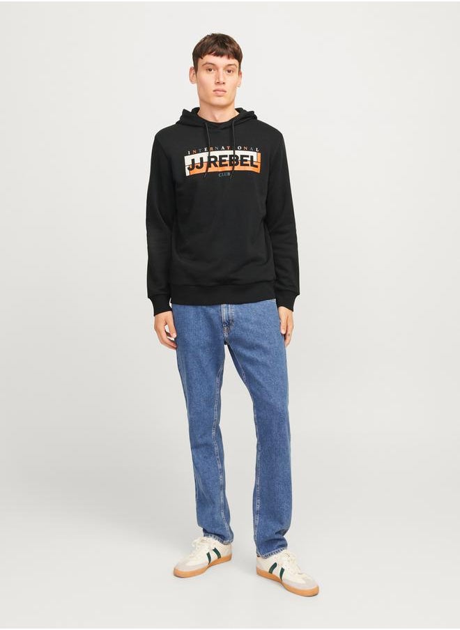 JJ Rebel by Jack and Jones Logo Box Print Rib Cuffed Hoodie  - Image 5