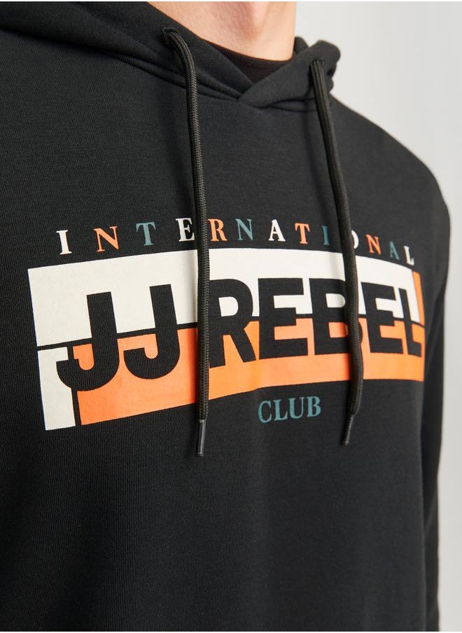 JJ Rebel by Jack and Jones Logo Box Print Rib Cuffed Hoodie  - Image 2
