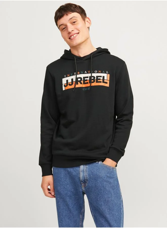 JJ Rebel Logo Box Print Rib Cuffed Hoodie