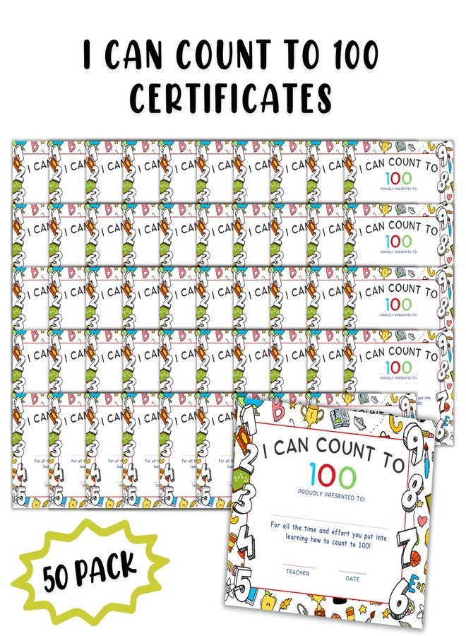Lashicorn I Can Count to 100 Achievement Award 50pk 8.5x11” Certificate Math Worksheet Teacher End of Year Graduation Kindergarten 1st Grade - Image 2