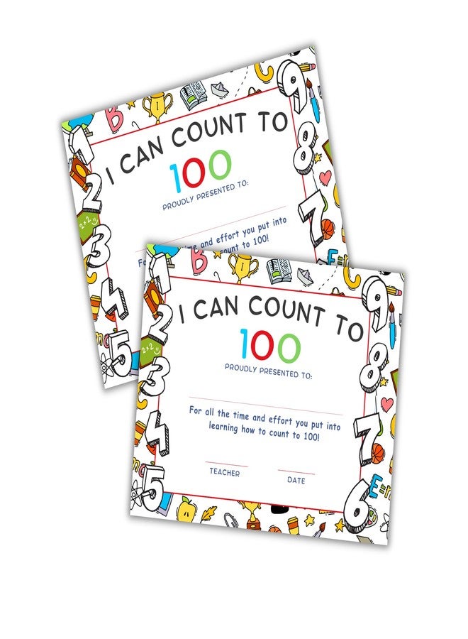 Lashicorn I Can Count to 100 Achievement Award 50pk 8.5x11” Certificate Math Worksheet Teacher End of Year Graduation Kindergarten 1st Grade - Image 1