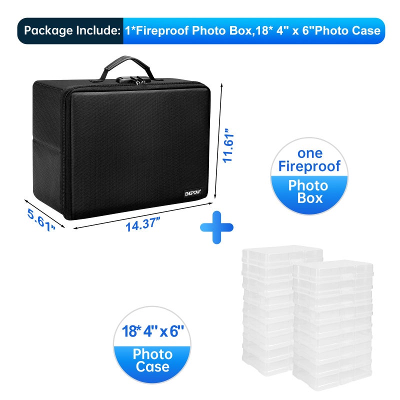 ENGPOW Photo Storage Box with 18 Inner 4" x 6" Photo Case(Clear), Fireproof Photo Organizer with Lock, Collapsible Portable Acid-Free Photo Keeper Craft Storage with Handles for Home, Office, travel - Image 2
