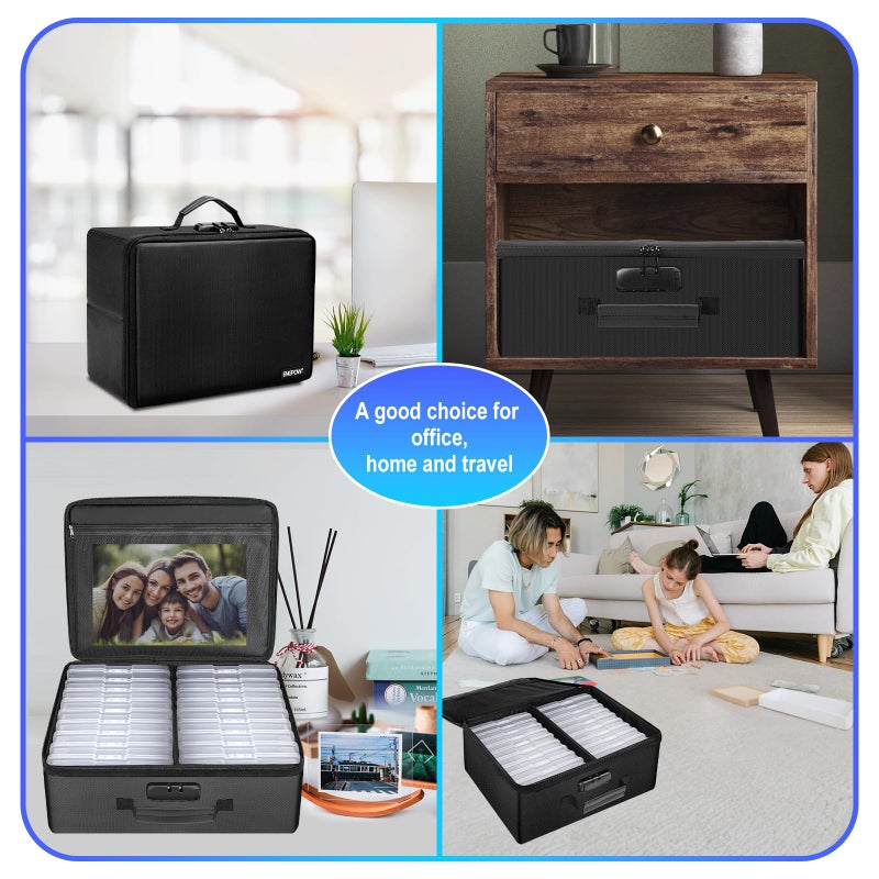 ENGPOW Photo Storage Box with 18 Inner 4" x 6" Photo Case(Clear), Fireproof Photo Organizer with Lock, Collapsible Portable Acid-Free Photo Keeper Craft Storage with Handles for Home, Office, travel - Image 5