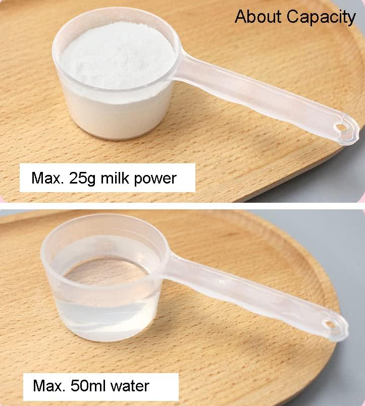 lasenersm 6 Pieces Long Handle Plastic Measuring Spoons Measuring Scoops Milk Powder Scoops Lab Measuring Spoon for Cosmetics Powders Seasoning Kitchen, Individual Packing, 25g (50ml), Translucent - Image 4