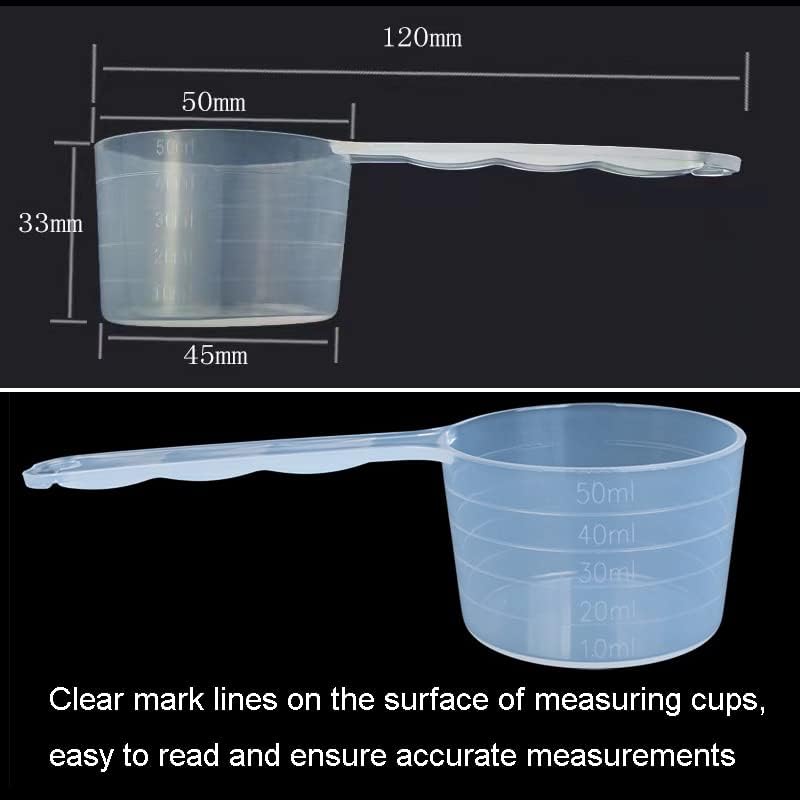 lasenersm 6 Pieces Long Handle Plastic Measuring Spoons Measuring Scoops Milk Powder Scoops Lab Measuring Spoon for Cosmetics Powders Seasoning Kitchen, Individual Packing, 25g (50ml), Translucent - Image 3