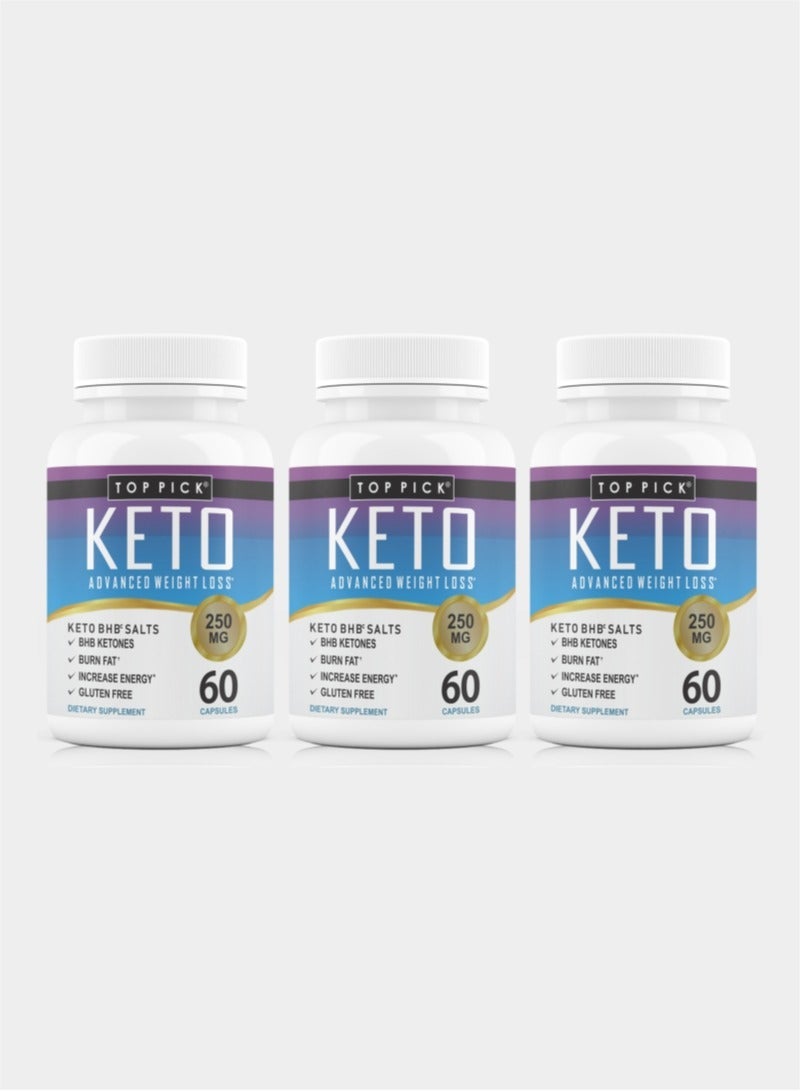 Top Pick Keto Advanced Weight Loss 250 Mg 60 capsules Pack of 3