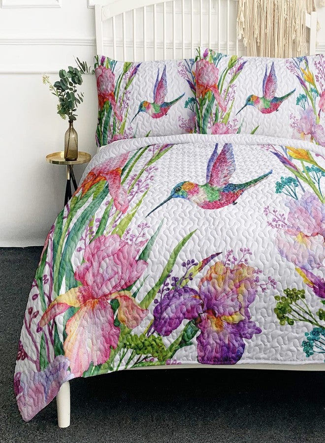 BlessLiving Spring Tropical Birds Quilt Set Full/Queen Size, Watercolor Hummingbird Floral Bedspread 92"x96", Soft Lightweight Farmhouse Coverlet, Bed Cover for All Seasons-3 Pieces Valentine's Day Gifts - Image 1