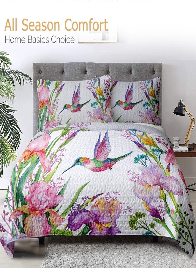 BlessLiving Spring Tropical Birds Quilt Set Full/Queen Size, Watercolor Hummingbird Floral Bedspread 92"x96", Soft Lightweight Farmhouse Coverlet, Bed Cover for All Seasons-3 Pieces Valentine's Day Gifts - Image 5