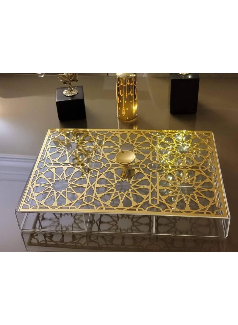 علبه كحك اكليريك مقسم 6 خانات + غطاء ارابيسك 36*24 cm - Image 2