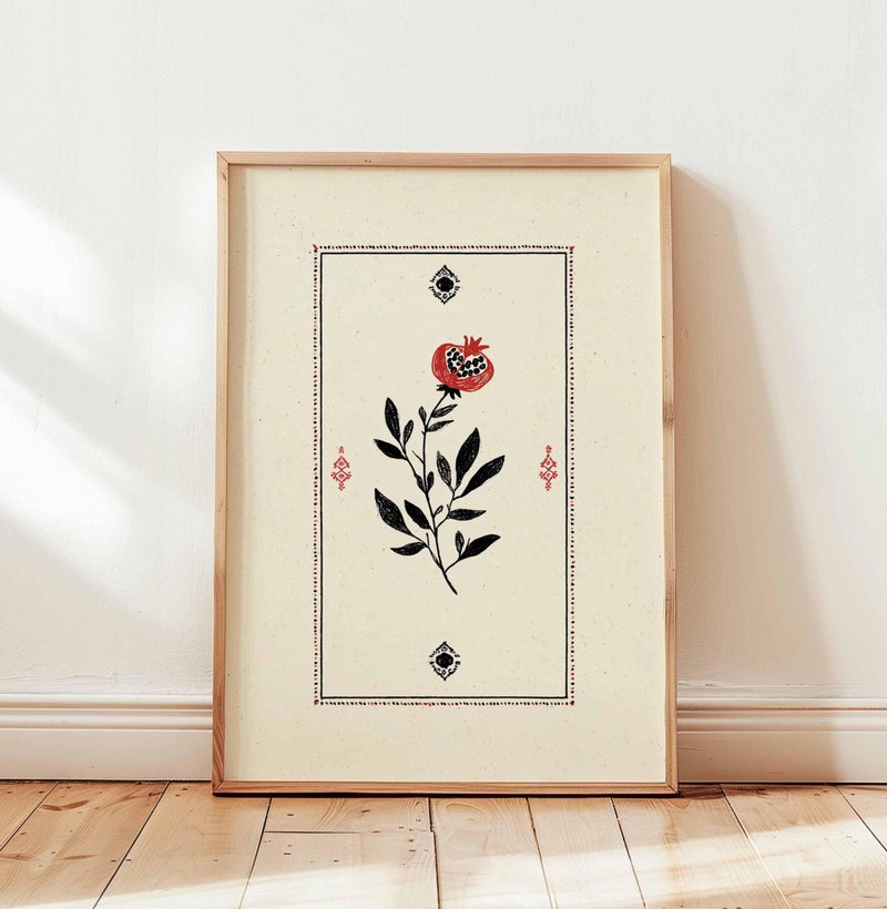 TNESSENTIAL Palestinian Pomegranate Branch Print, Arabic Botanical Art, Islamic Home Decor - Image 1
