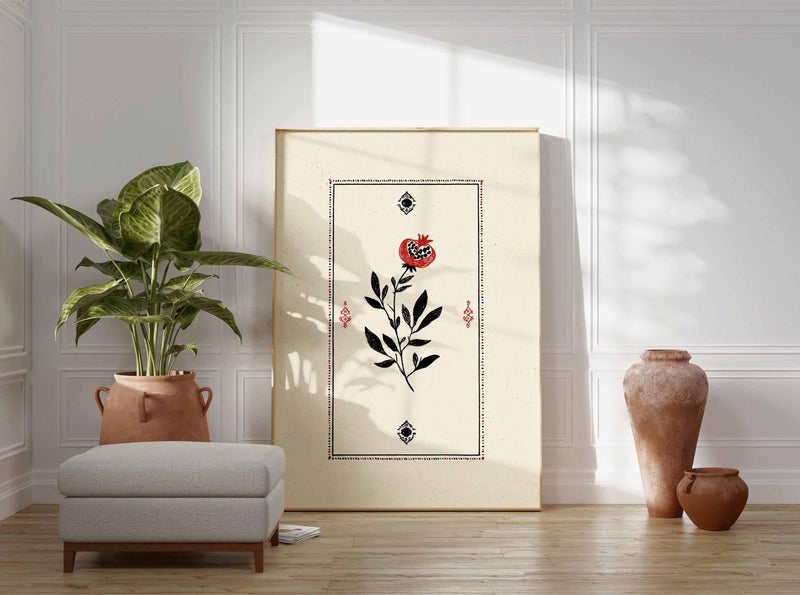 TNESSENTIAL Palestinian Pomegranate Branch Print, Arabic Botanical Art, Islamic Home Decor - Image 3