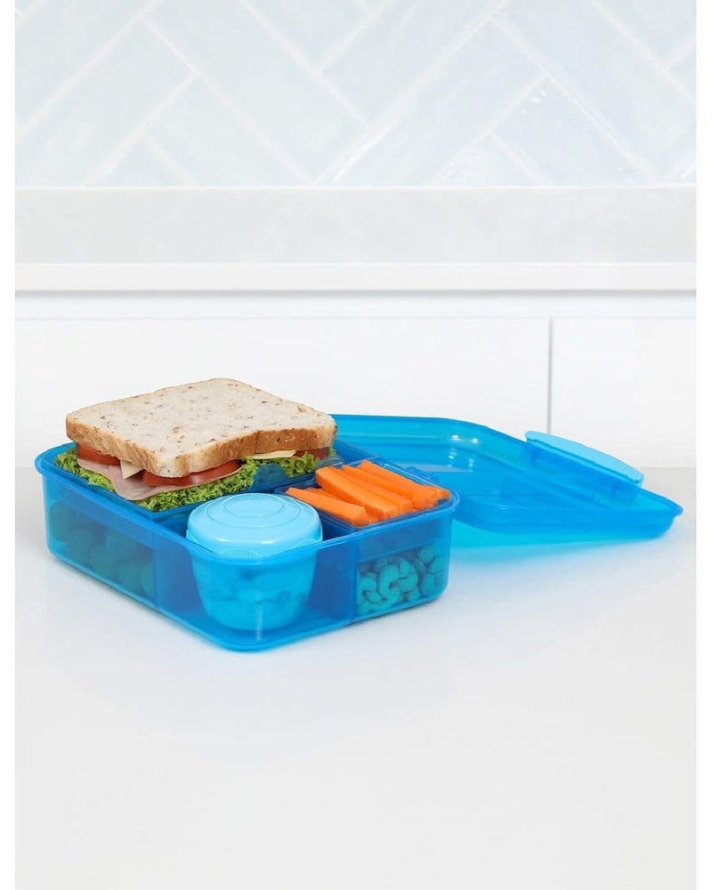Sistema Bento Lunch Box 1.65L Blue with Multi Compartments & Yogurt Pot, Easy Lock Clip Lid, BPA Free Reusable Food Storage Container for Meal Prep, School & Office, Made in New Zealand - Image 4