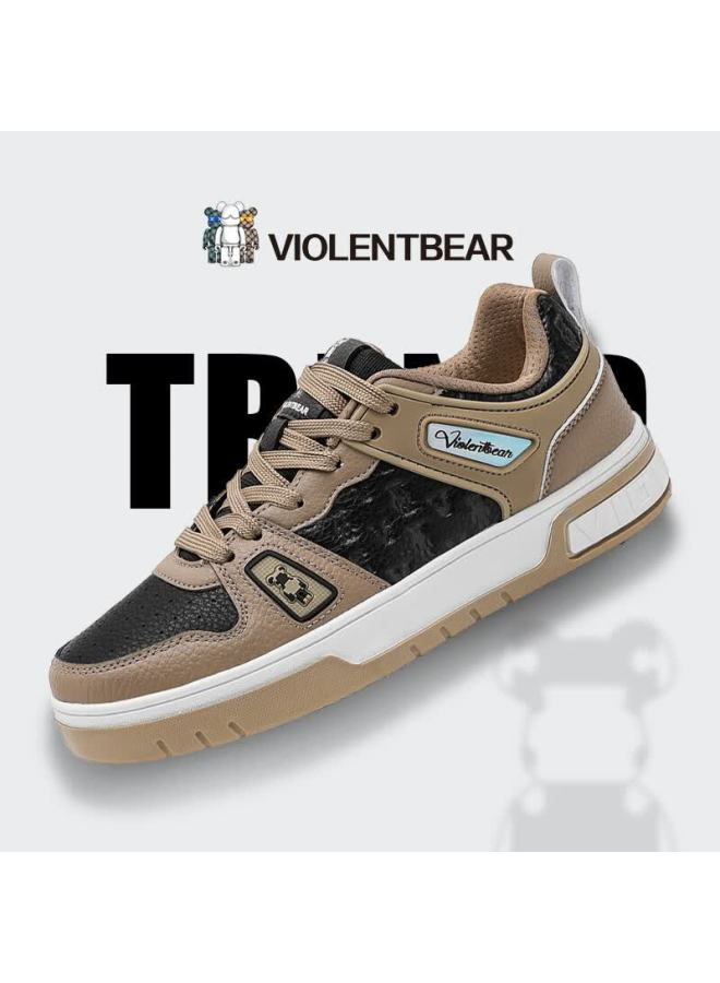Violent Bear Uni Leather Breathable Low-top Casual Sneakers Spring Lightweight Luxury Stylish Couple Sports Shoes