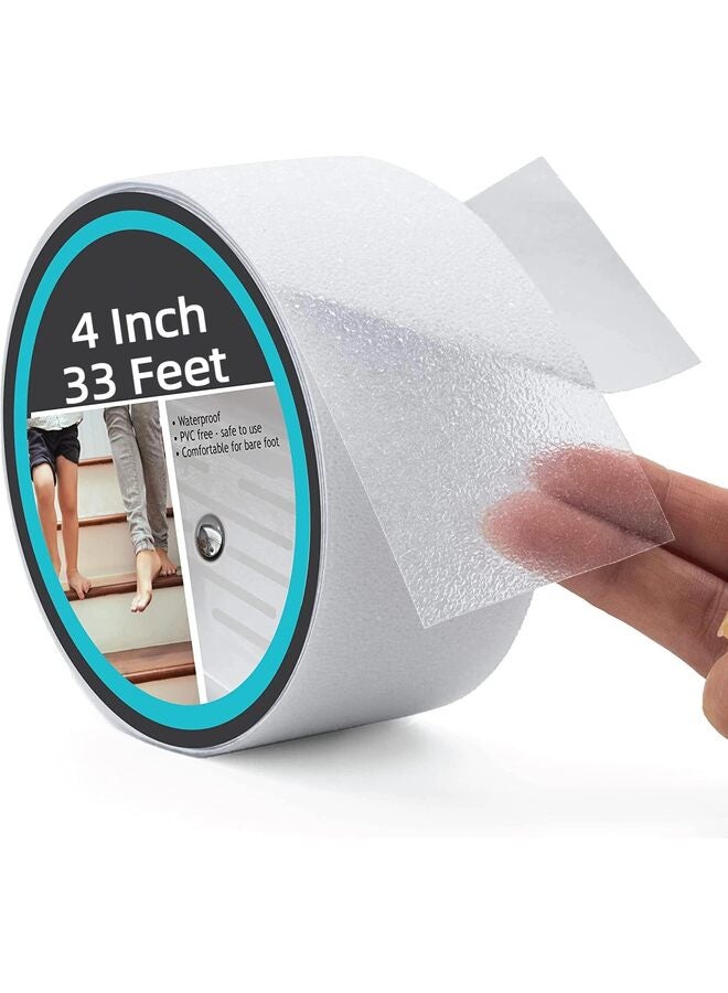 شريط قبضة، شريط مضاد للانزلاق شديد التحمل شفاف للاستخدام الخارجي/الداخلي 4 بوصات × 33 قدمًا، لفة/ملصقات غير قابلة للانزلاق سهلة القطع ومقاومة للماء لحوض الاستحمام وأرضية الدش وحمام السباحة والسلالم آمنة وغير قابلة للانزلاق ومريحة للاستخدام - Image 1