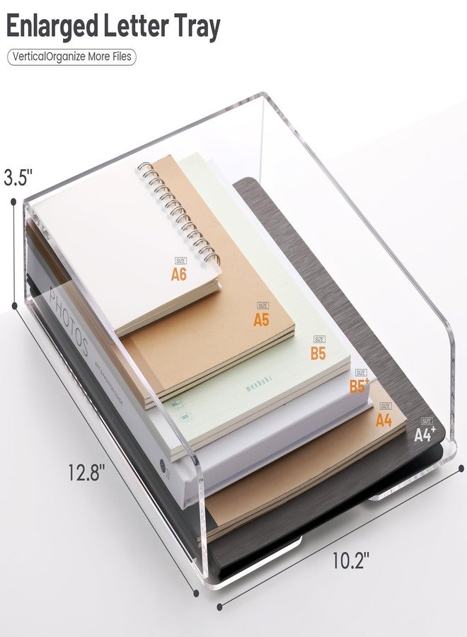 HeZone Enlarged Letter Paper Tray - Clear Acrylic Desk Organizers for Document Organization and File Storage - Stackable Office Accessories - 2 Pack (Large Tray V) - Image 3