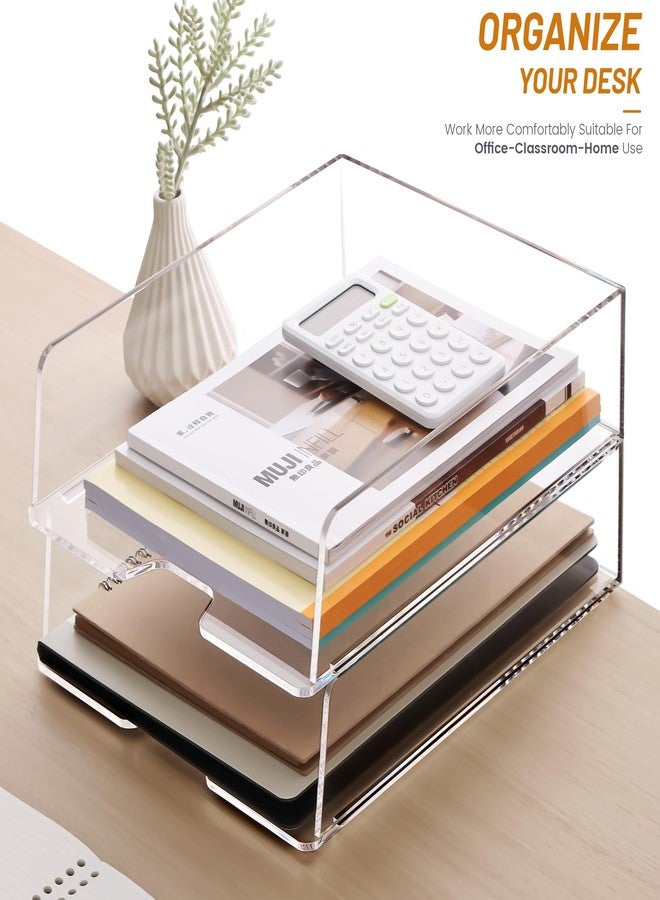HeZone Enlarged Letter Paper Tray - Clear Acrylic Desk Organizers for Document Organization and File Storage - Stackable Office Accessories - 2 Pack (Large Tray V) - Image 2