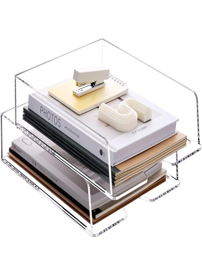 HeZone Enlarged Letter Paper Tray - Clear Acrylic Desk Organizers for Document Organization and File Storage - Stackable Office Accessories - 2 Pack (Large Tray V) - Image 1