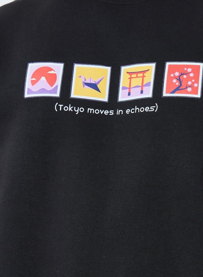 Styli Tokyo Graphic Print Black Sweatshirt - Image 4